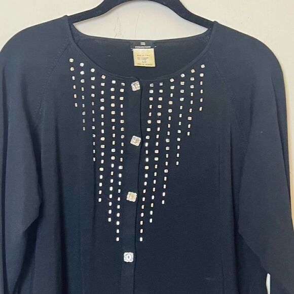 Vintage Italian D & D Collection Jeweled Cardigan Sweater, Black Size Large - Picture 3 of 8